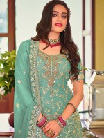 Aqua Green Faux Georgette Plazzo Suit